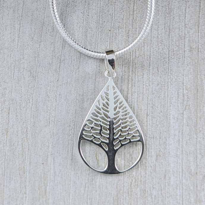 Tree in Teardrop Pendant, Sterling Silver