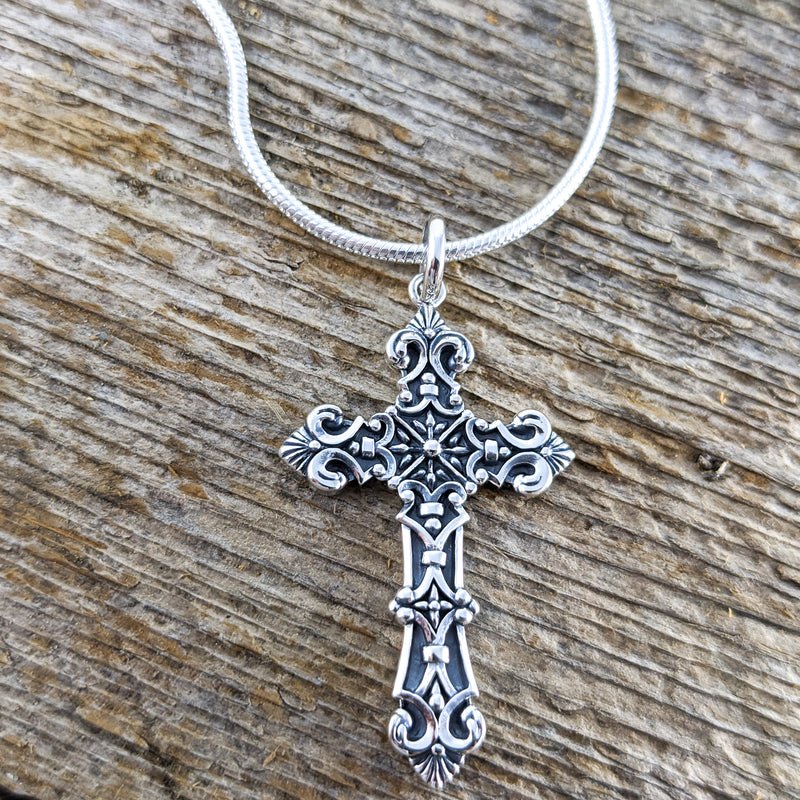 Load image into Gallery viewer, Intricate Cross Pendant, Sterling Silver
