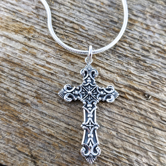 Intricate Cross Pendant, Sterling Silver