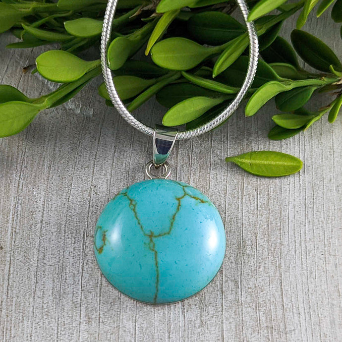 Turquoise Curved Pendant, Sterling Silver