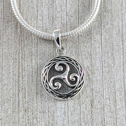 Triskelion Knot Surrounded by Rope Pendant, Sterling Silver