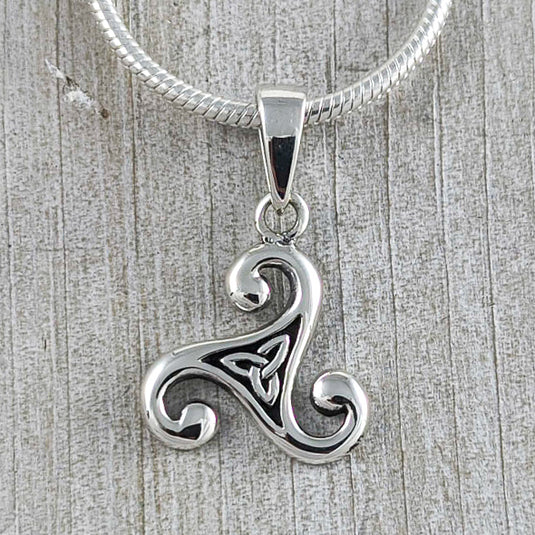 Triskelion Knot with a Trinity Knot Centre Pendant, Sterling Silver