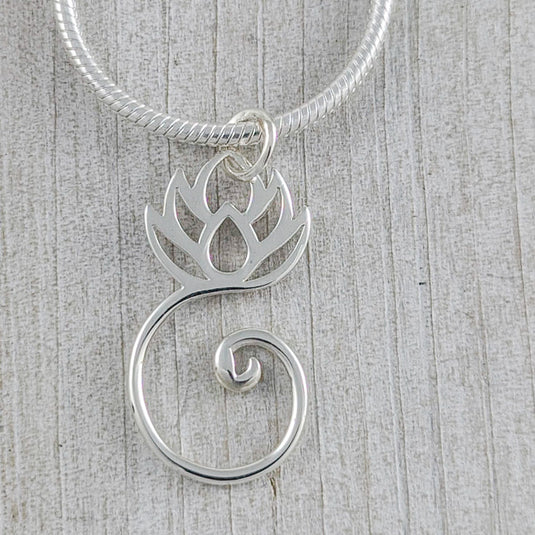 Lotus with Swirl Pendant, Sterling Silver