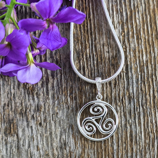 Triskelion Knot in Circle Pendant, Sterling Silver