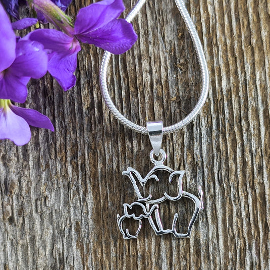 Mom & Baby Elephant Pendant, Sterling Silver