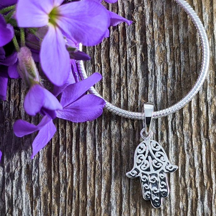 Hamsa/Fatima Hand Pendant, Sterling Silver