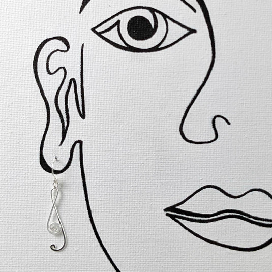 Treble Clef Wire Earrings in Sterling Silver