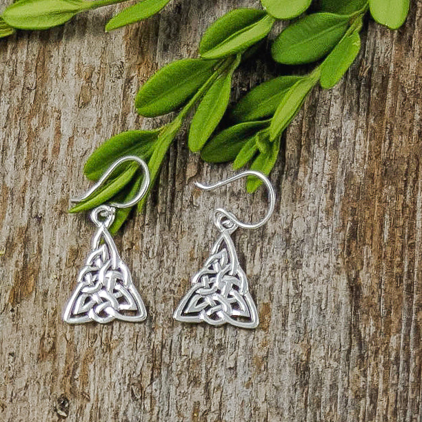 Load image into Gallery viewer, Triangle Celtic Knot Earrings, Sterling Silver
