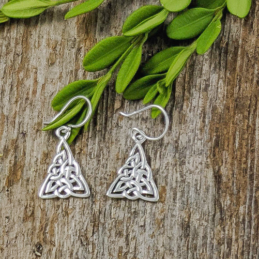Triangle Celtic Knot Earrings, Sterling Silver
