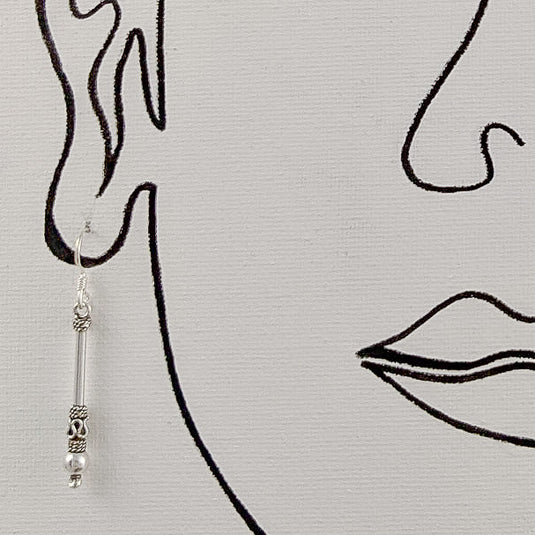 Long Bali Bead Stick Earrings in Sterling Silver