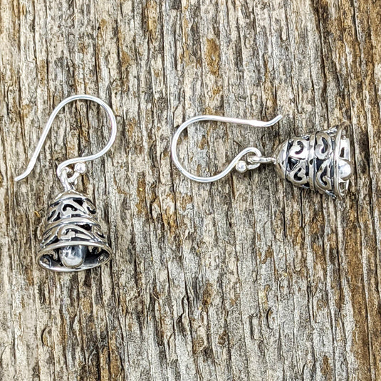 Small Filigree Bell Earrings, Sterling Silver