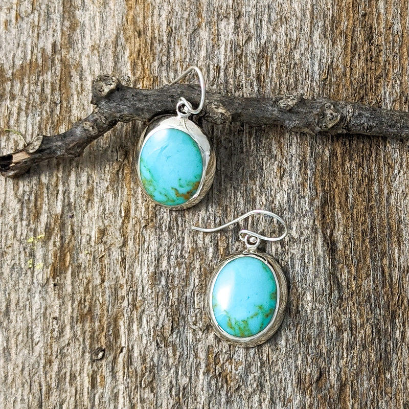 Load image into Gallery viewer, Oval Turquoise Earrings, Sterling Silver
