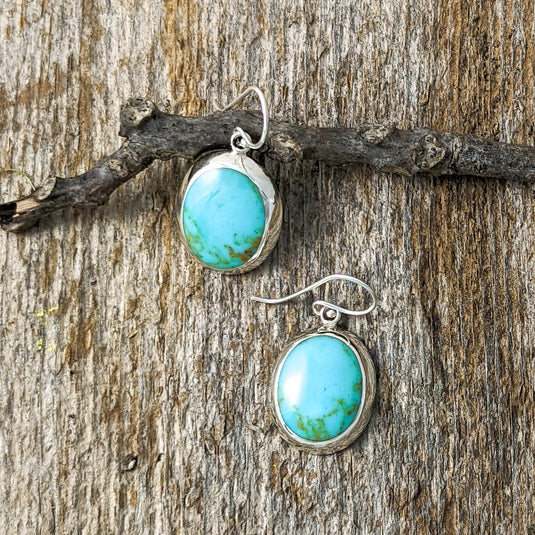 Oval Turquoise Earrings in Sterling Silver
