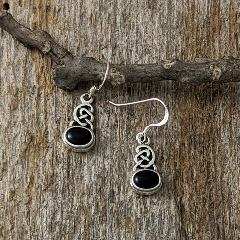 Load image into Gallery viewer, Black Onyx Celtic Knot Earrings, Sterling Silver
