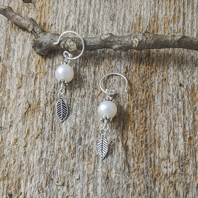 Cultured Pearl with Small feather Earrings in Sterling Silver
