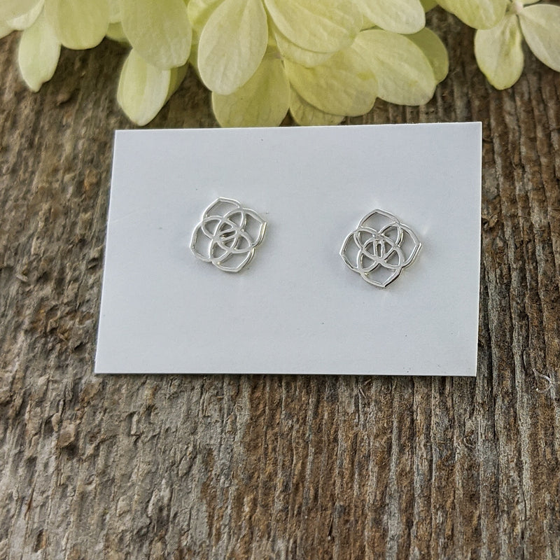 Load image into Gallery viewer, Geometric Flower Stud Earrings, Sterling Silver
