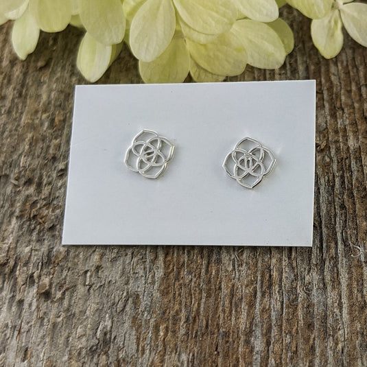 Geometric Flower Stud Earrings, Sterling Silver