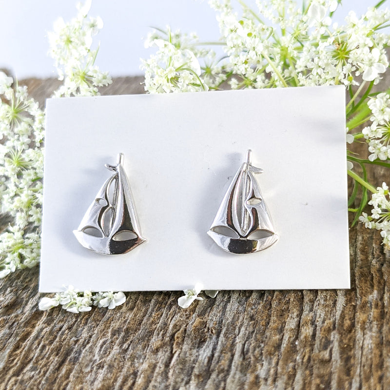 Load image into Gallery viewer, Sailboat Stud Earrings, Sterling Silver
