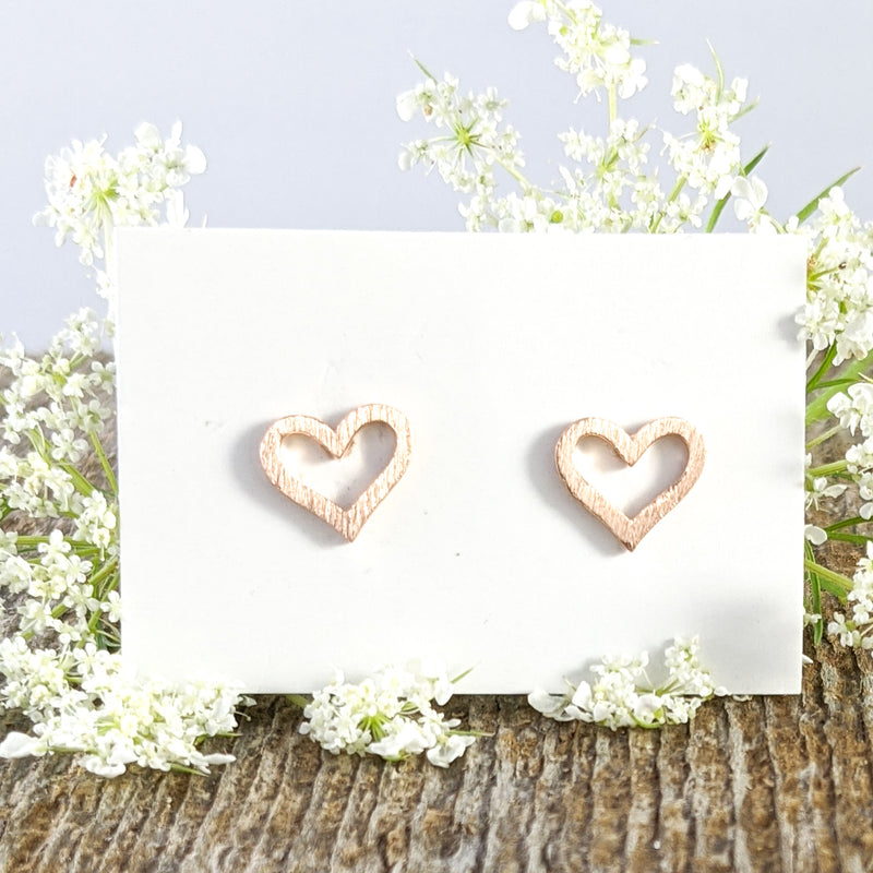 Load image into Gallery viewer, Brushed Heart Stud Earrings, Rose Gold plated Sterling Silver
