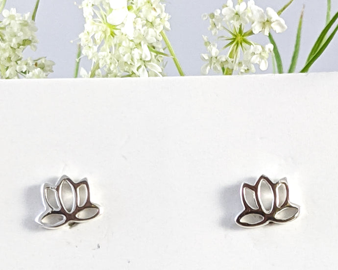 Teeny Tiny Lotus Flower Stud Earrings, Sterling Silver