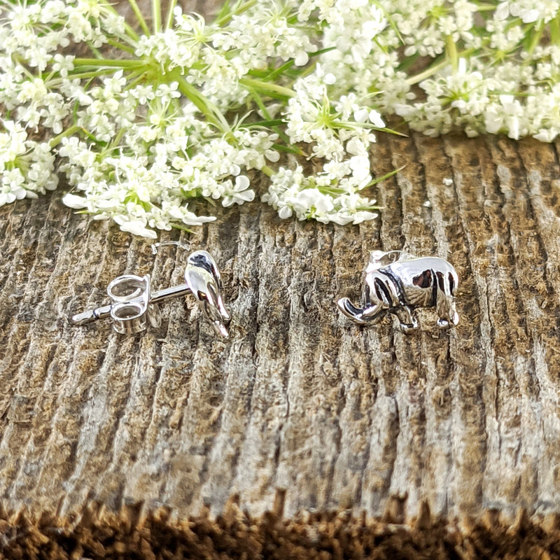 Load image into Gallery viewer, Tiny Elephant Stud Earrings in Sterling Silver
