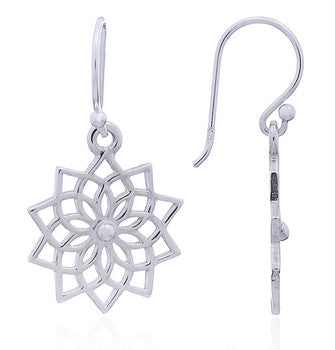 Mandala Style Flower Earrings, Sterling Silver