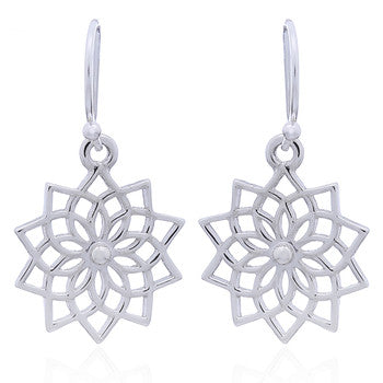Mandala Style Flower Earrings, Sterling Silver
