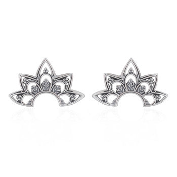 Intricate Lotus Stud Earrings in Sterling Silver