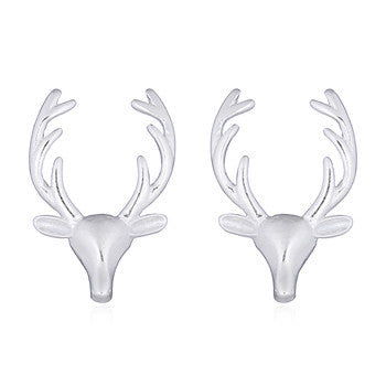 Deer Head Stud Earrings, Sterling Silver