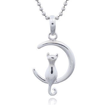 Cat in the Moon Pendant, Sterling Silver