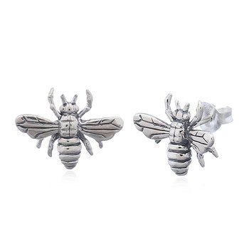 Detailed Bumble Bee Stud Earrings in Sterling Silver