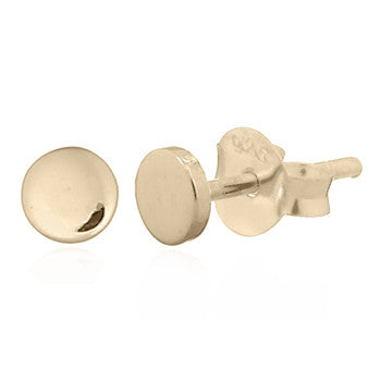 Tiny Flat Circle Stud Earrings, Gold Plated Sterling Silver