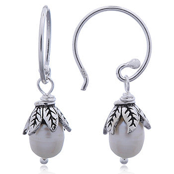 Pearls with Silver Leaves Earrings, Sterling Silver