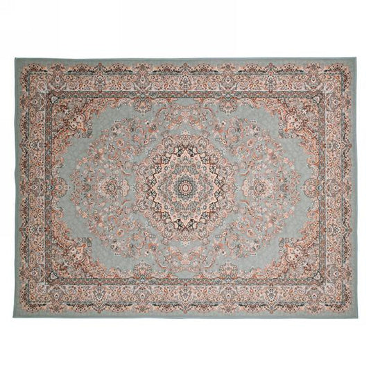 Classic Floral Print Rug in Blue-Grey