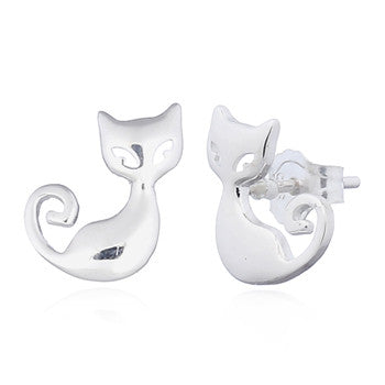 Curled Up & Curious, Sterling Silver Cat Stud Earrings