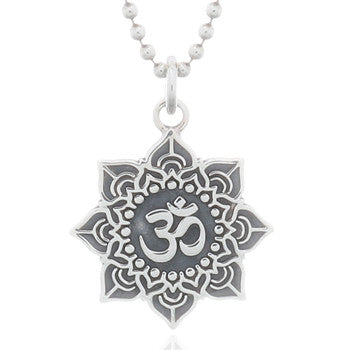 Lotus Om Pendant Small, Sterling Silver