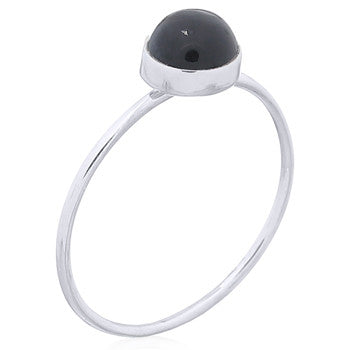 Dainty Black Onyx Dot Ring in Sterling Silver