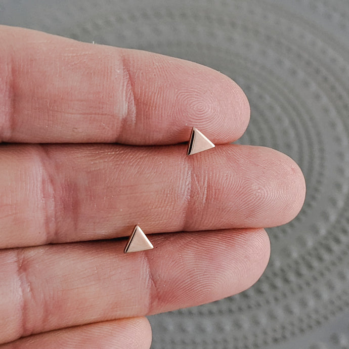 Tiny Triangle Stud Earrings, Rose Gold Plated Sterling Silver