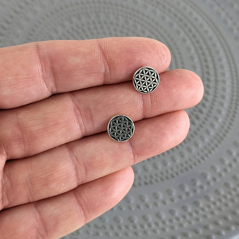 Load image into Gallery viewer, Flower of Life Stud Earrings in Sterling Silver
