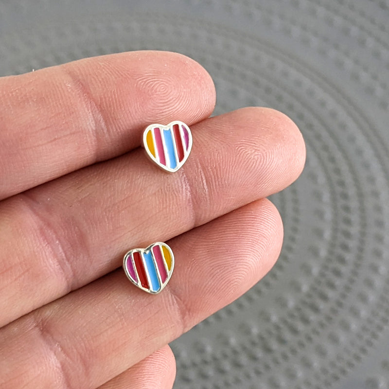 Load image into Gallery viewer, Rainbow Heart Stud Earrings, Sterling Silver
