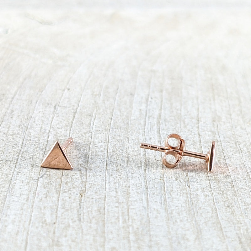 Load image into Gallery viewer, Tiny Triangle Stud Earrings, Rose Gold Plated Sterling Silver
