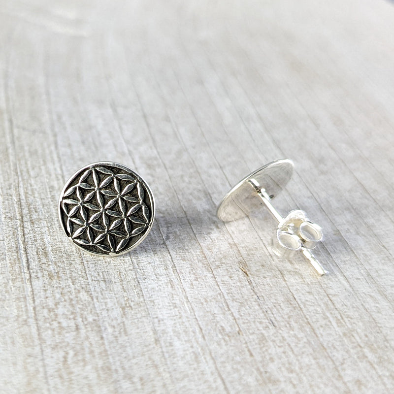 Load image into Gallery viewer, Flower of Life Stud Earrings in Sterling Silver
