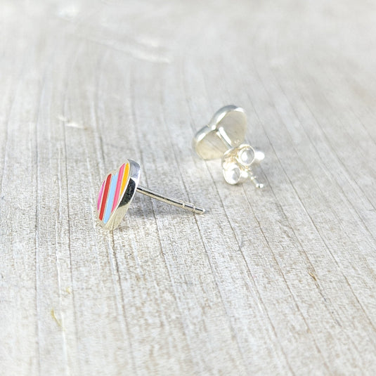 Rainbow Heart Stud Earrings, Sterling Silver