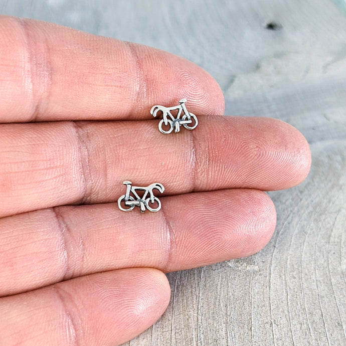 Bicycle Stud Earrings in Sterling Silver