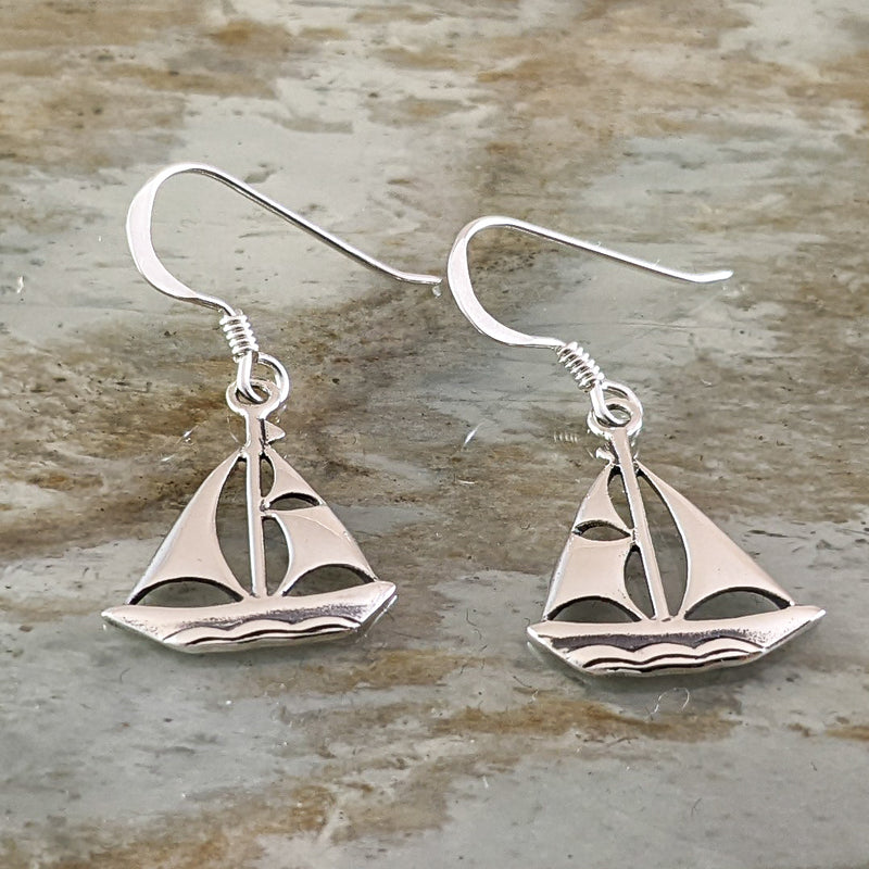 Load image into Gallery viewer, Sailboat Earrings, Sterling Silver
