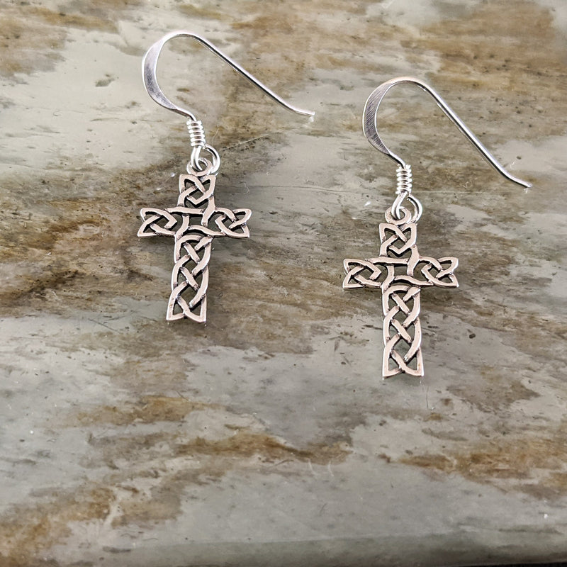Load image into Gallery viewer, Celtic Knot Cross Earrings in Sterling Silver

