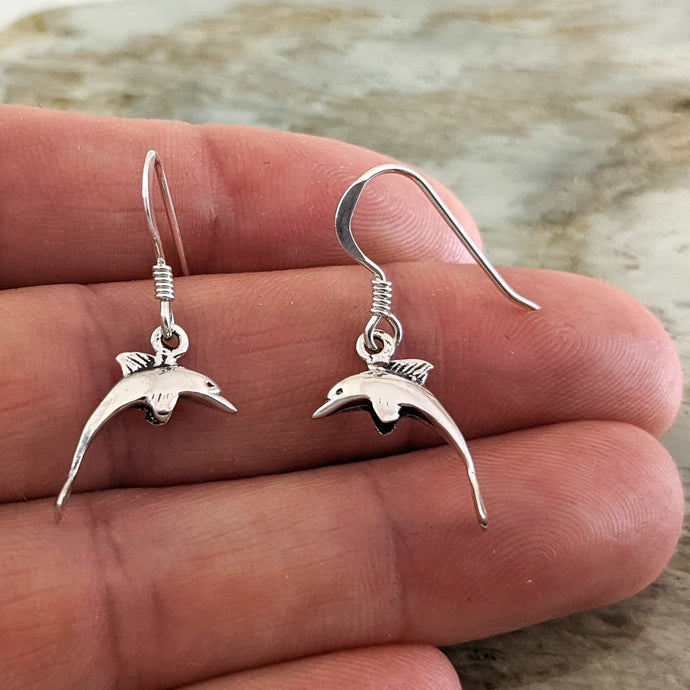 Jumping Dolphin Earrings, Sterling Silver