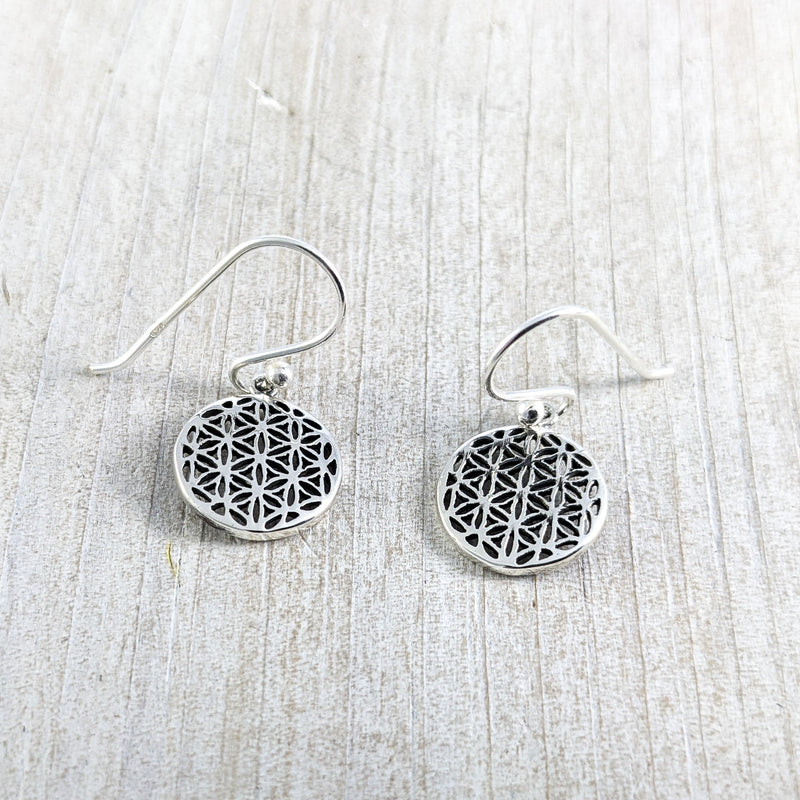 Load image into Gallery viewer, Flower of Life Stencil Earrings, Sterling Silver
