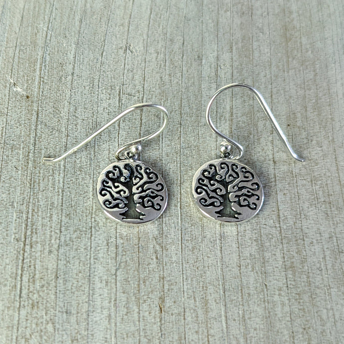Small Stenciled Tree of Life Earrings in Sterling Silver