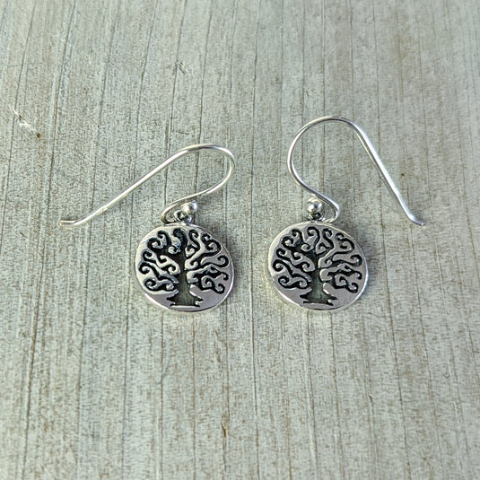 Small Stenciled Tree of Life Earrings in Sterling Silver